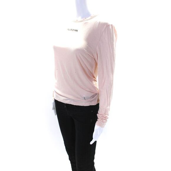 Filles A Papa Womens Long Sleeve Distressed Logo Tee Shirt Pink Size 2 - Picture 2 of 4